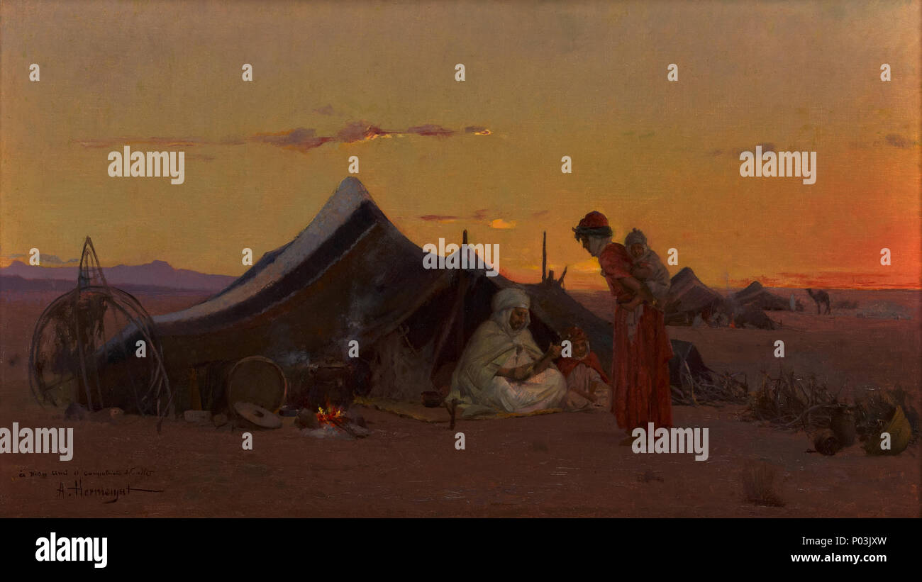 6 Abraham Hermanjat, Campement de bédouins au crépuscule, FAH-ACQ2010-001-Copie Banque D'Images
