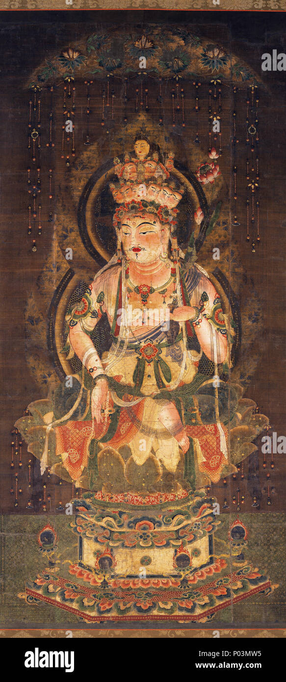 . Anglais : Onze face à la Déesse de la miséricorde (絹本著色十一面観音像 choshoku jūichimen kannonzō kenpon,). Hanging scroll. Couleur sur soie, 168,8 cm × 89,6 cm (66,5 × 35,3 dans la région de). Situé dans le Musée National de Nara, Nara, Japon. Cet article a été rendu en Hokki-ji et sélectionné comme Trésor National dans la catégorie "peintures". . La période Heian, 12ème siècle. Inconnu, édité par Alchemist-hp 11 8-face déesse de la Pitié modifier Banque D'Images