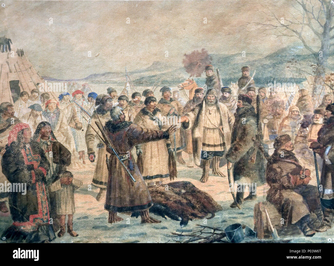 . Anglais : Les Cosaques du gouvernorat d'Yeniseysk la collecte yasak. Aquarelle du 19ème siècle par un peintre inconnu. Ясака казаками Сбор Русский : Енисейской губернии. XIX в. акварель неизвестного художника,. . 29 janvier 2012. Anglais : Un peintre du xixe siècle inconnu ? ? ? ? ? ? ? ? ? ? ? ? ? ? ? ? ? ?  ? ? ? ? ? ? ? ? XIX ? ? ? ? Yasaka Sbor 91 Banque D'Images