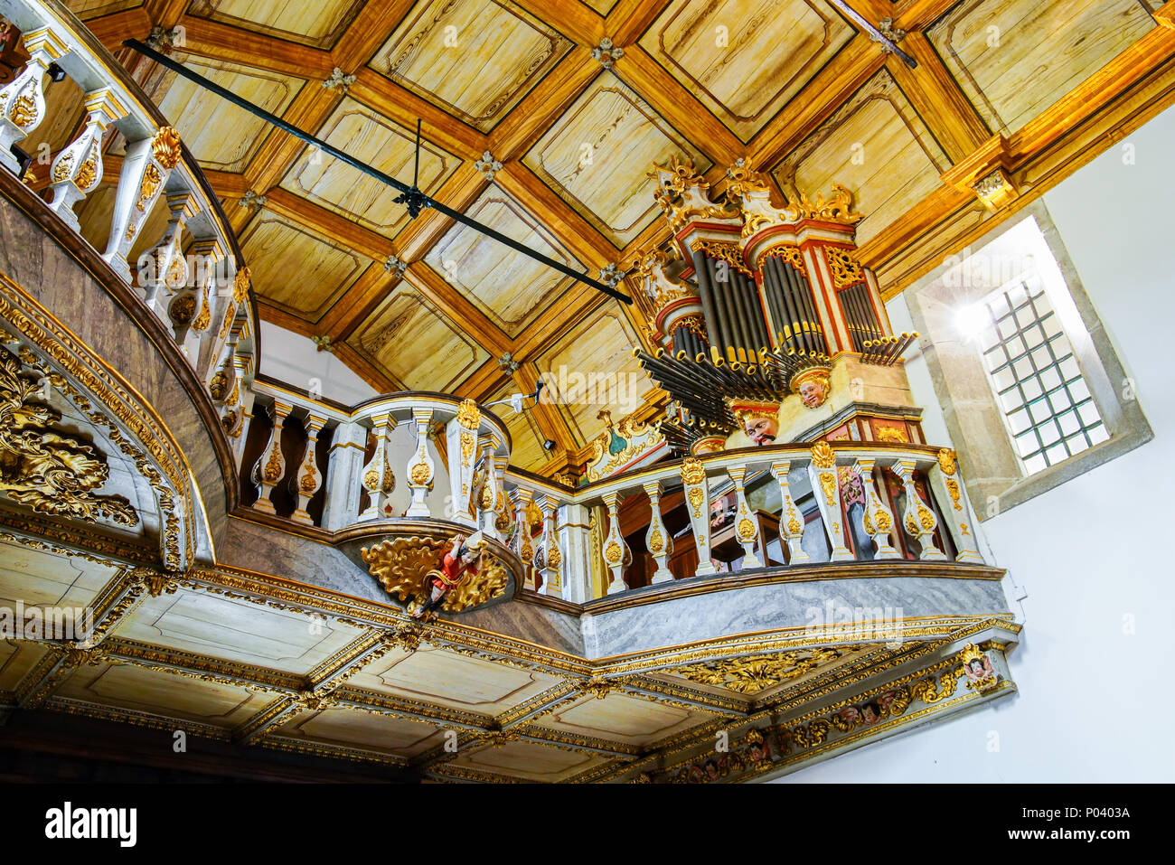 Orgue de l'Église et fait face à l'église de Misericordia, Caminha, Portugal. Banque D'Images