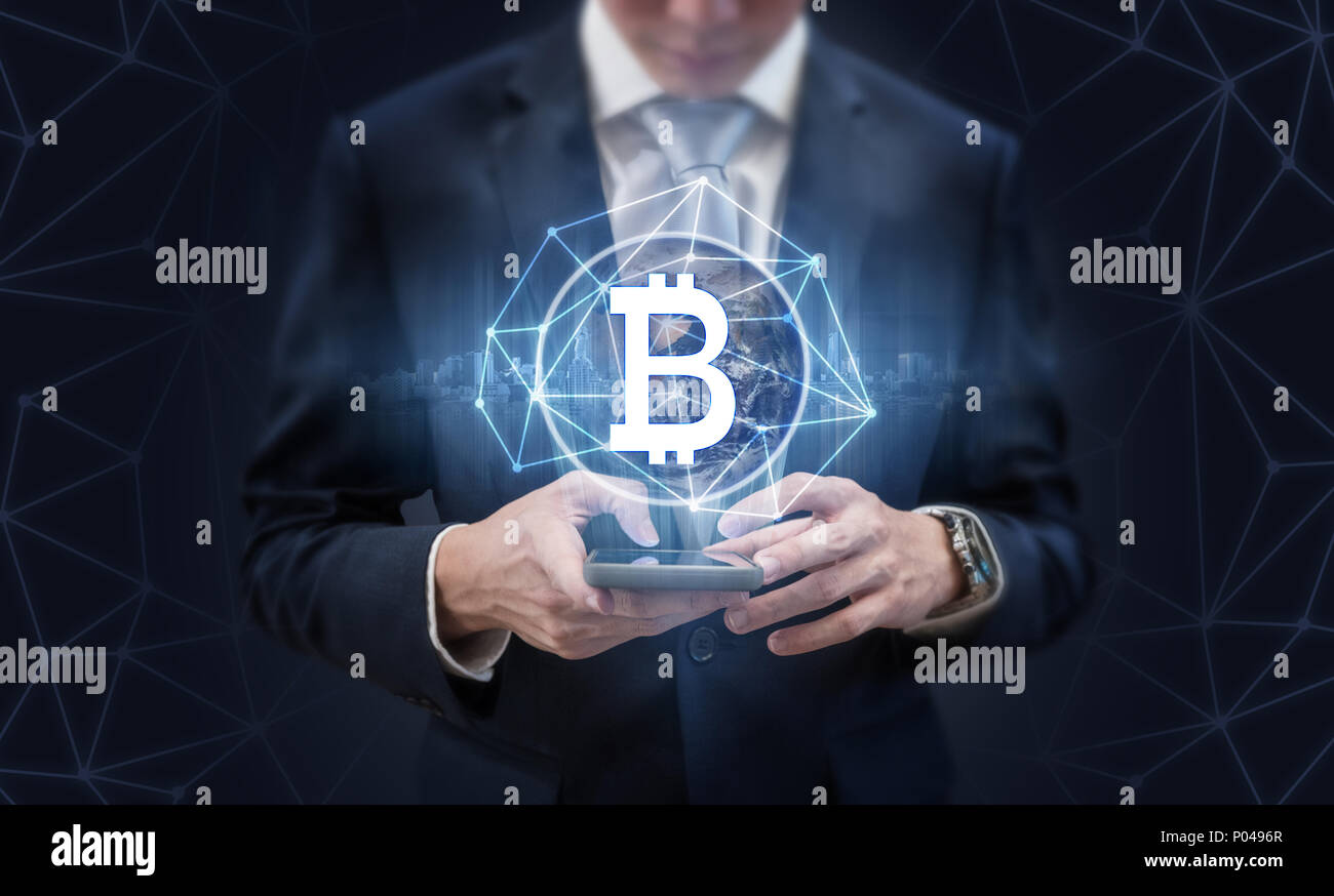 Affaires en ligne, Cryptocurrency et bloquer de chaîne. Élément de cette image sont meublées par la NASA Banque D'Images