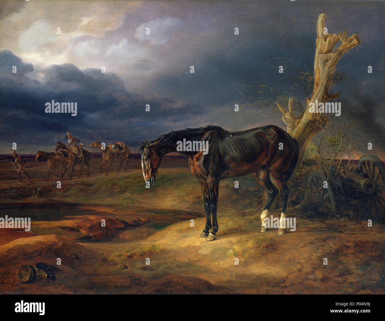 Cheval sans propriétaire sur le champ de bataille de Moshaisk en 1812 . 1834 266 Albrecht Adam - Herrenlods Pferd auf dem Schlachtfeld BEI Moschaisk Banque D'Images
