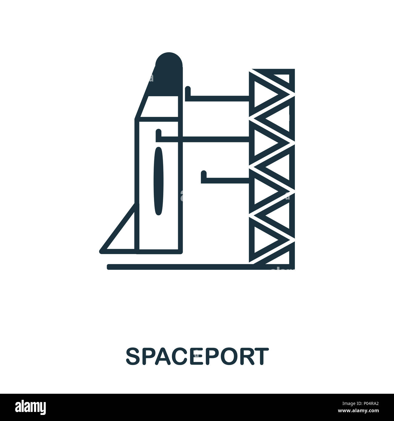 L'icône du port spatial. Icône de style plat design. L'ASSURANCE-CHÔMAGE. Illustration de l'icône de l'Astroport. Les pictogrammes isolé sur blanc. Prêt à utiliser dans la conception de sites web, applications, logiciel, imprimer. Banque D'Images