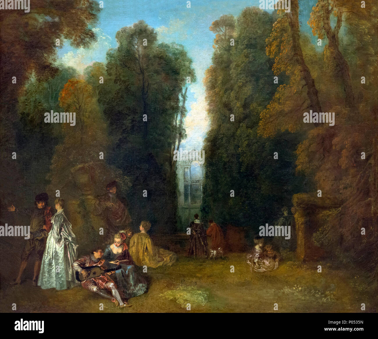 La Perspective, vue à travers les arbres dans le parc de Pierre Crozat, Antoine Watteau, vers 1715, Musée des beaux-arts de Boston, Mass, USA, Amérique du Nord Banque D'Images