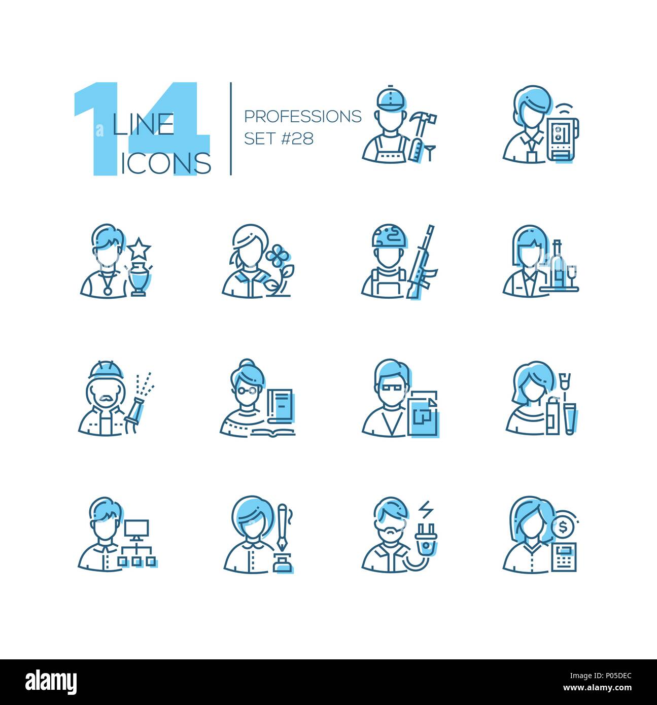 Professions libérales - ensemble d'icônes de style de conception en ligne Illustration de Vecteur