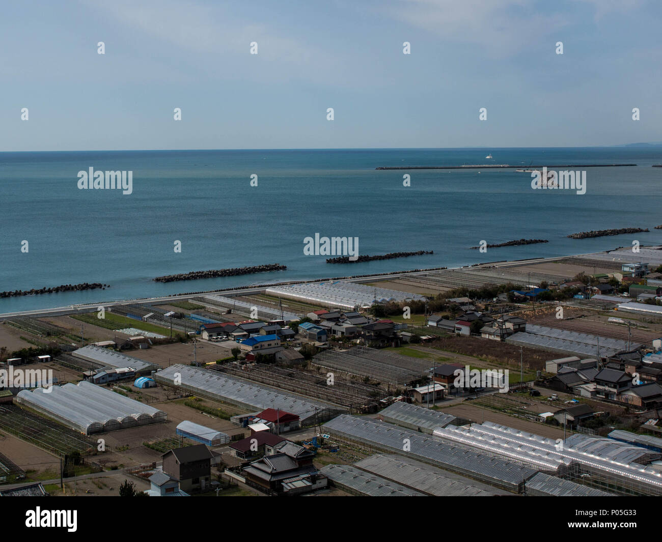 L'agriculture intensive de l'agriculture industrielle, du paysage littoral  récifs tétrapodes perrés, la côte Pacifique, Préfecture de Kochi, Shikoku  Photo Stock - Alamy