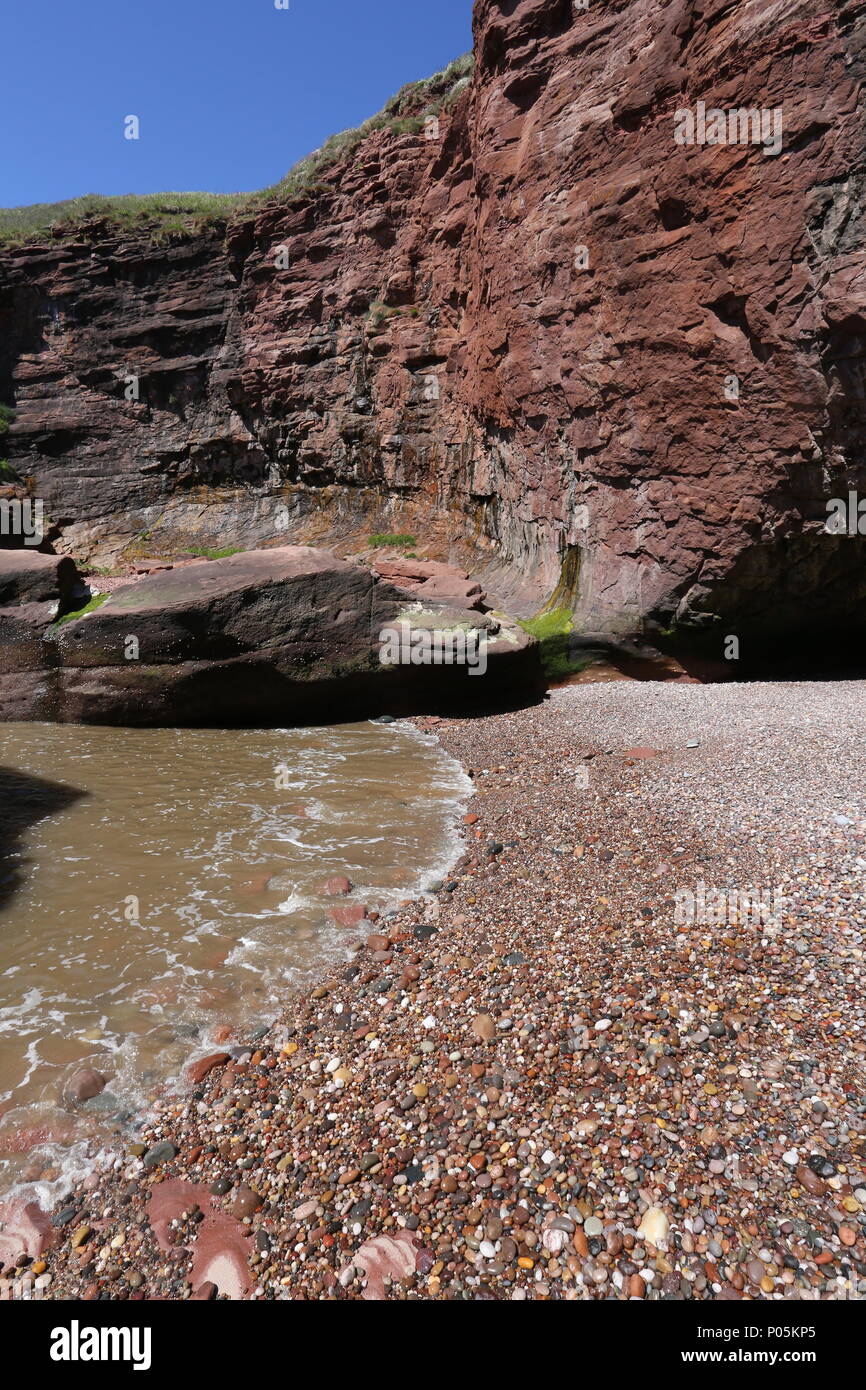 Petite plage entourée de falaises avec cliff Seaton Angus Scotland Juin 2018 Banque D'Images