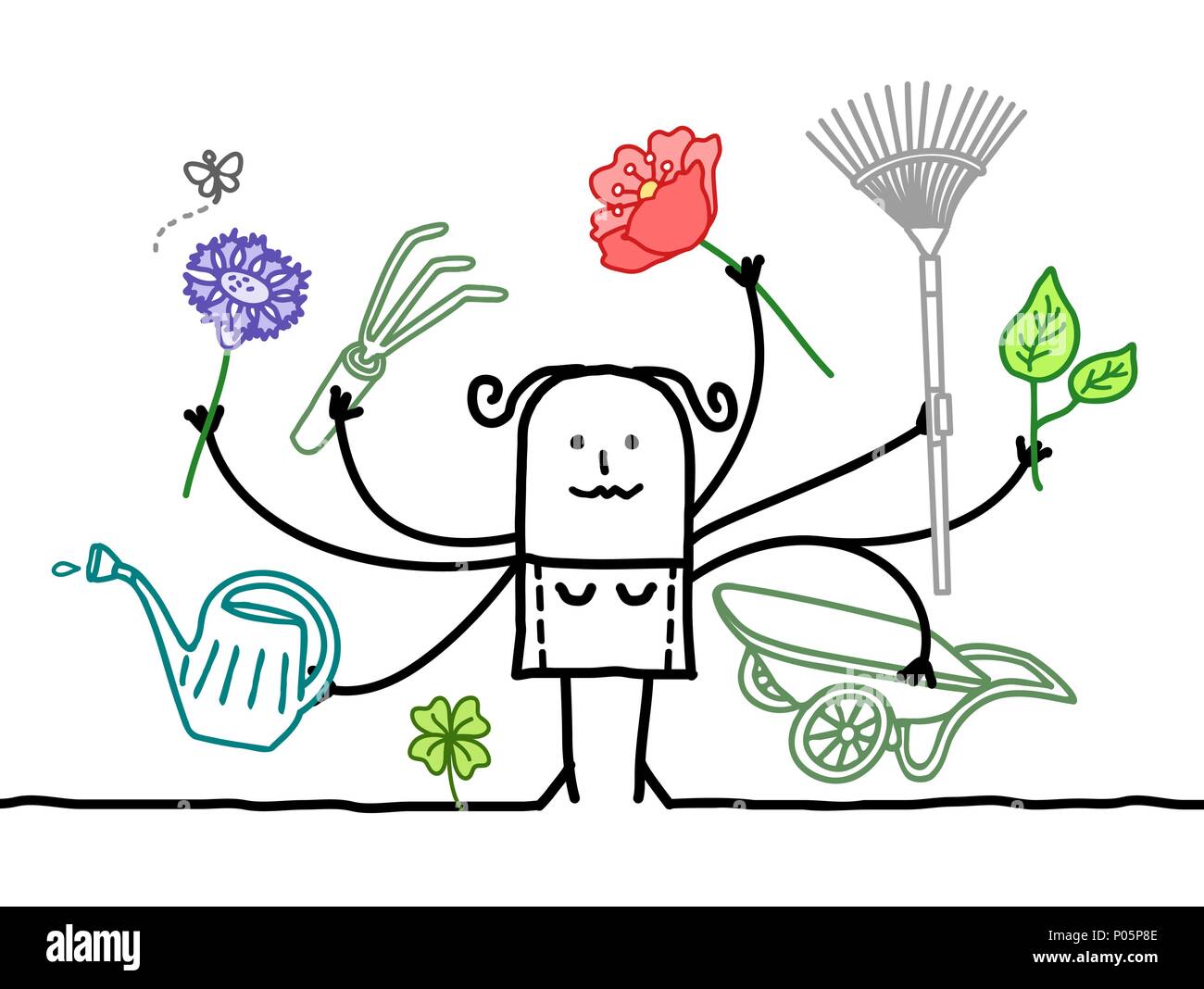 Cartoon multitâche avec de nombreux jardinier Arms Illustration de Vecteur