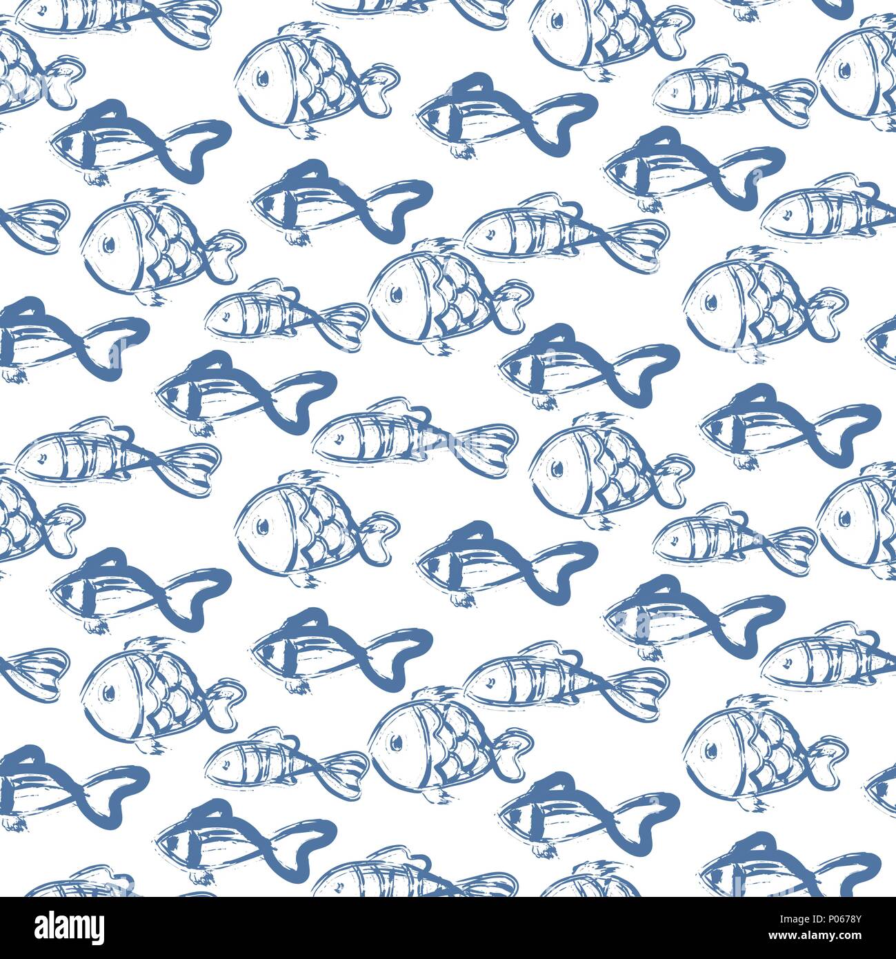 Hand drawn vector abstract pattern de poissons dans les océans la texture. Illustration de Vecteur