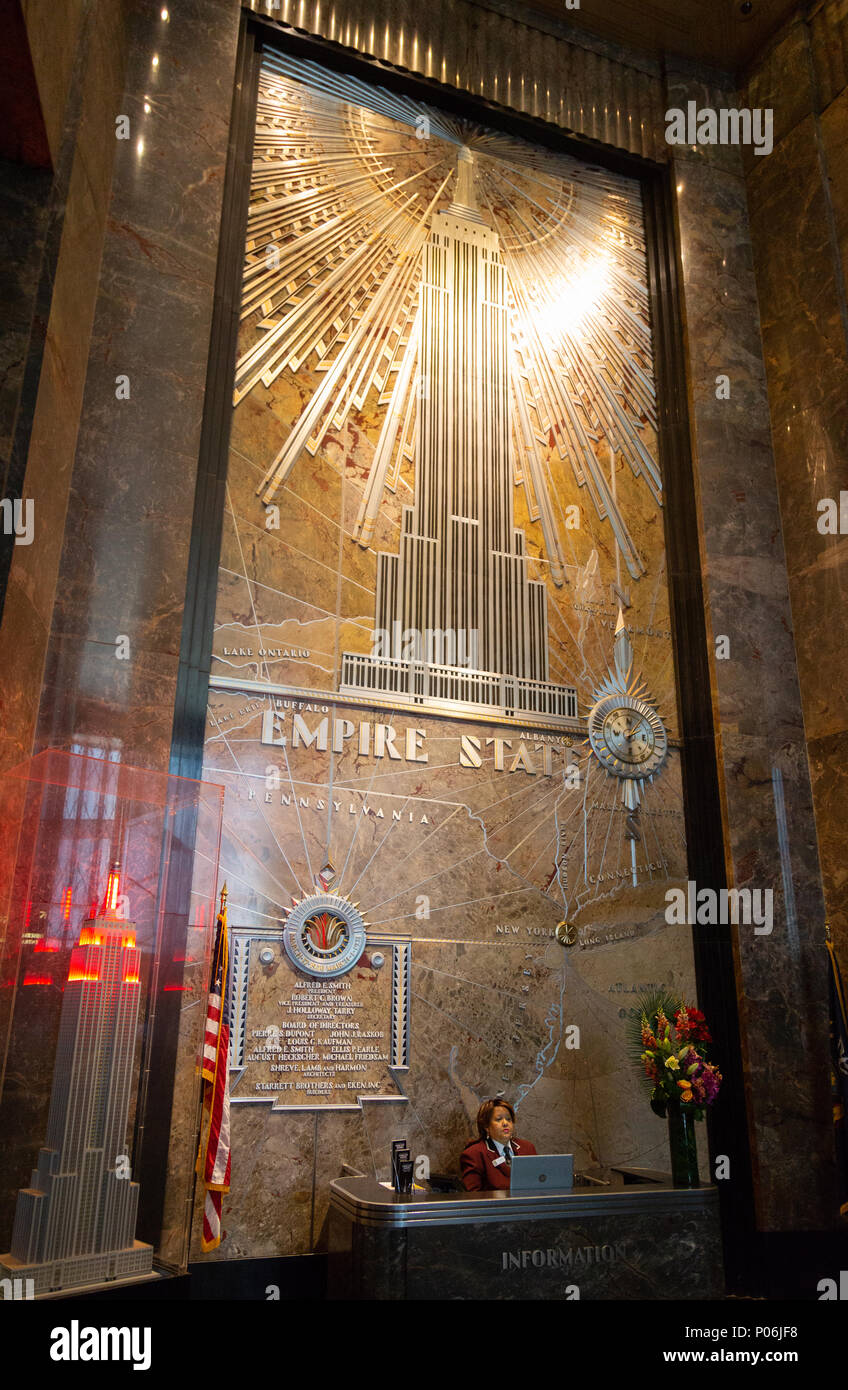 Le hall de l'Empire State Building, Empire State Building, Midtown, New York City USA Banque D'Images