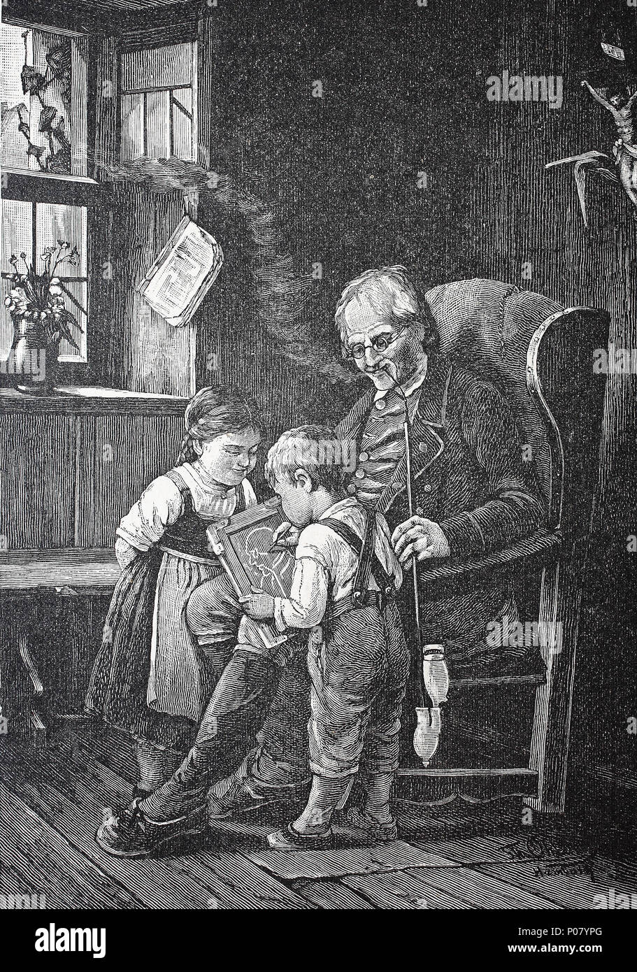 Le petit enfant, l'artiste peinture, Der kleine Künstler, genre beim Malen, numérique l'amélioration de la reproduction de l'original d'imprimer à partir de l'année 1881 Banque D'Images