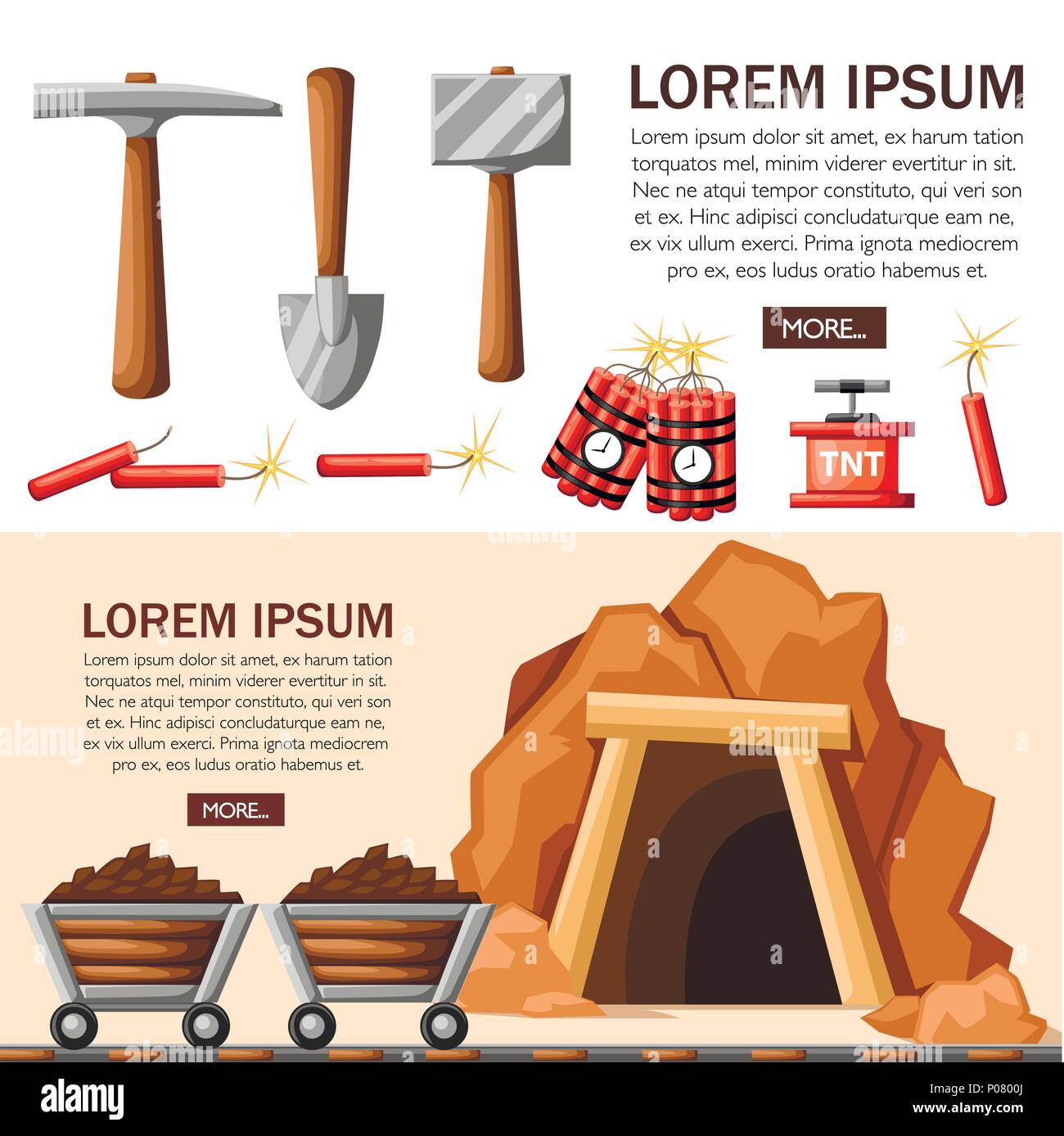 Cartoon entrée de la mine, et des outils pour l'exploitation des mines et des carrières. Retro tunnel. Mining Company concept. Ancienne mine. Télévision vector illustration. Site Web et la page Illustration de Vecteur