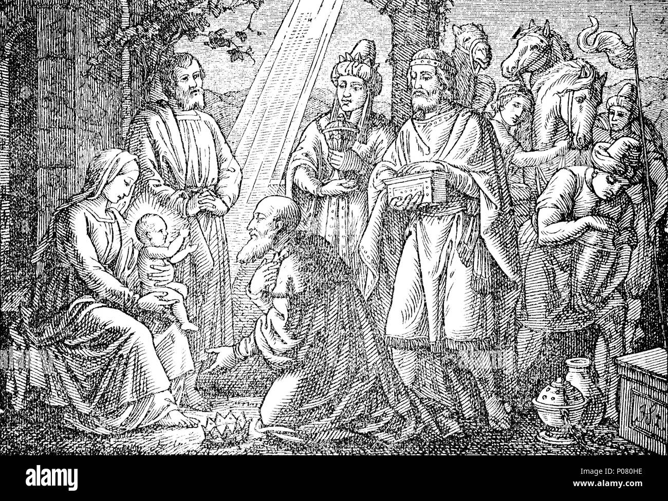 Adoration des mages, trois sages ou trois rois. Die Anbetung der Heiligen drei KÃ¶Nigéria numérique, l'amélioration de la reproduction de l'original d'imprimer à partir de l'année 1881 Banque D'Images