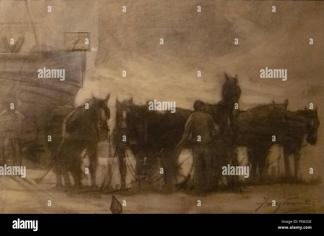 . Français : 'Draught-chevaux sur la plage", le charbon (43,8 x 59 cm) par le peintre belge Franz Courtens ; en collection privée . 29 décembre 2012, 17:24:50. JoJan 35 Franz Courtens - Trekpaarden op het strand Banque D'Images