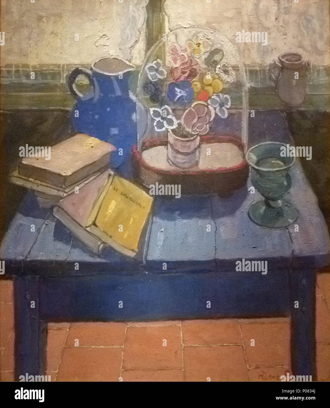 Stilleven rencontré glasstolp en boeken . 29 décembre 2012, 17:46:23. 83 Pierre Henri Bayaux JoJan - Stilleven rencontré glasstolp en bloemen Banque D'Images