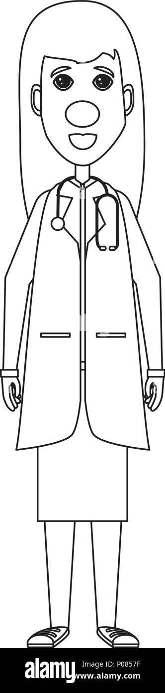 Cartoon femme médecin avec un nez de clown rouge et d'un stéthoscope sur fond blanc, vector illustration Illustration de Vecteur