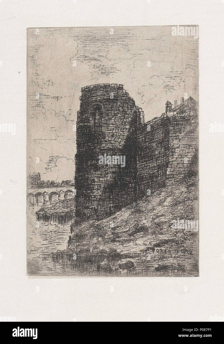 . Anglais : Maastricht, Pays-Bas. Avis d'une ancienne tour médiévale fortifiée dans Wyck (Maaspunttoren). Par l'artiste local Litograph Arnoud Schaepkens (1816-1904) dans la collection du Rijksmuseum Amsterdam. . 5 novembre 2012, 13:56:56. Arnoud Schaepkens (1816-1904) 20 RP-P-1913-4516 Banque D'Images