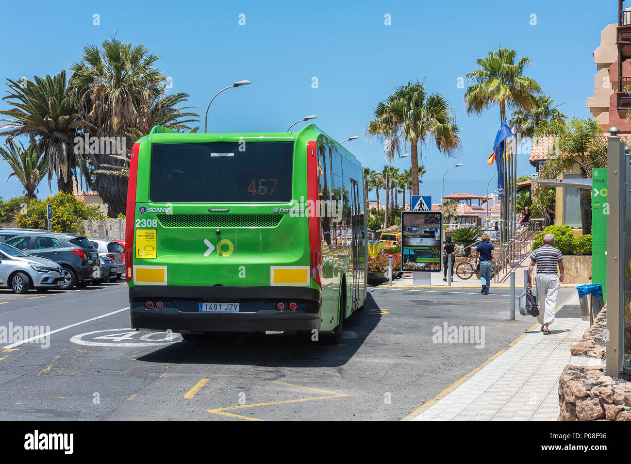 L'Espagne, La Caleta - 15 mai 2018 : - service de passagers par autobus Scania transport company de l'ECCI. Société de transport transport de passagers sur TICA effectue Banque D'Images