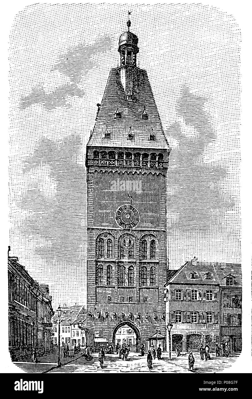 L'ancienne Porte, Altpoertel, a été l'occident médiéval porte de la ville de Speyer, Allemagne, numérique l'amélioration de la reproduction de l'original d'imprimer à partir de l'année 1881 Banque D'Images