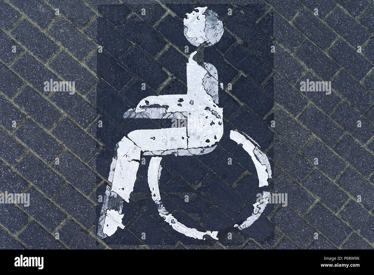 Photo symbole handicapés, parking, Thuringe, Allemagne Banque D'Images
