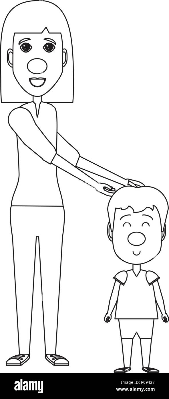 Femme avec happy kid avec nez de clown icône sur fond blanc, vector illustration Illustration de Vecteur