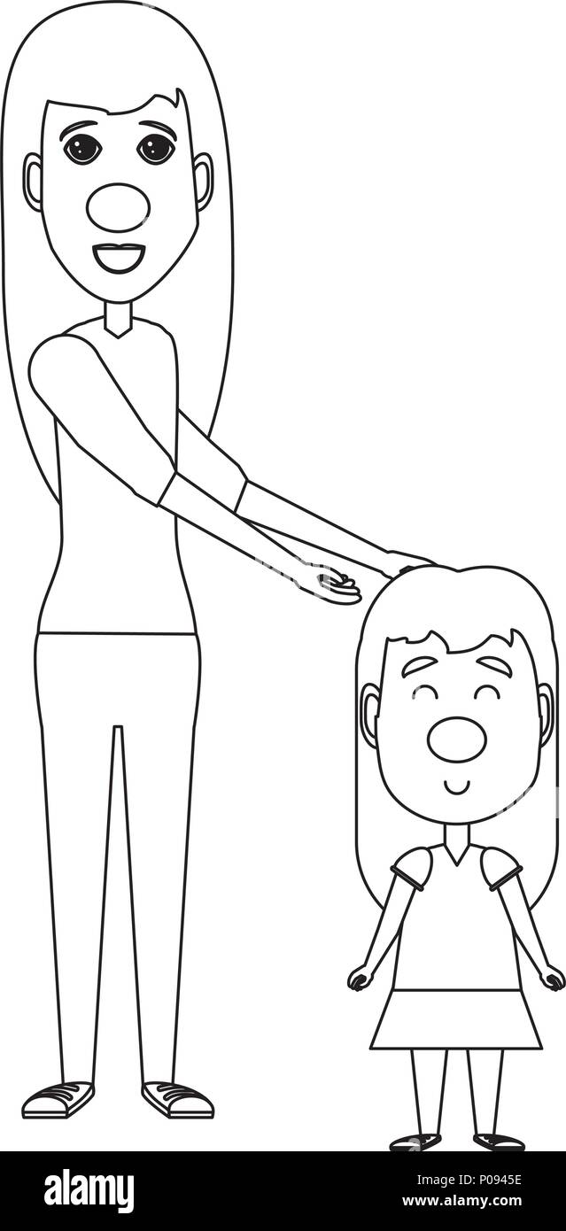 Femme avec happy kid avec nez de clown icône sur fond blanc, vector illustration Illustration de Vecteur