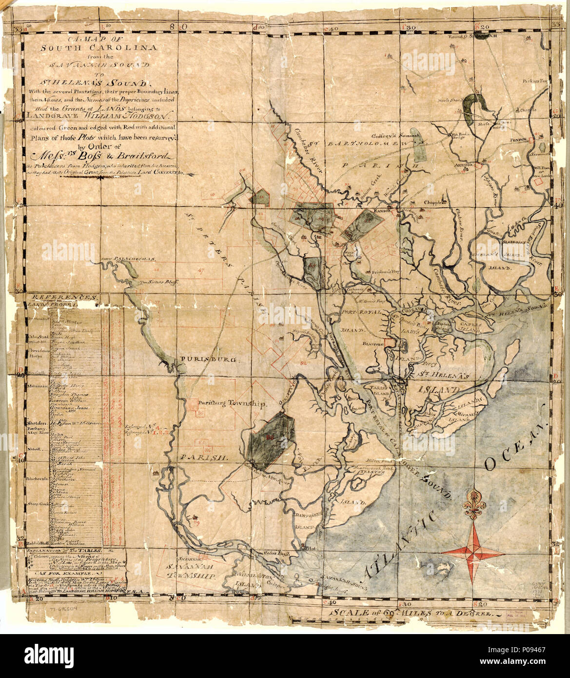 129 Une carte de Caroline du Sud de la Savane Sound à Sainte-hélène's son, avec l'plusieurs plantations, leurs limites, leurs noms et les noms des titulaires de subventions inclus et la LOC 77696604 Banque D'Images