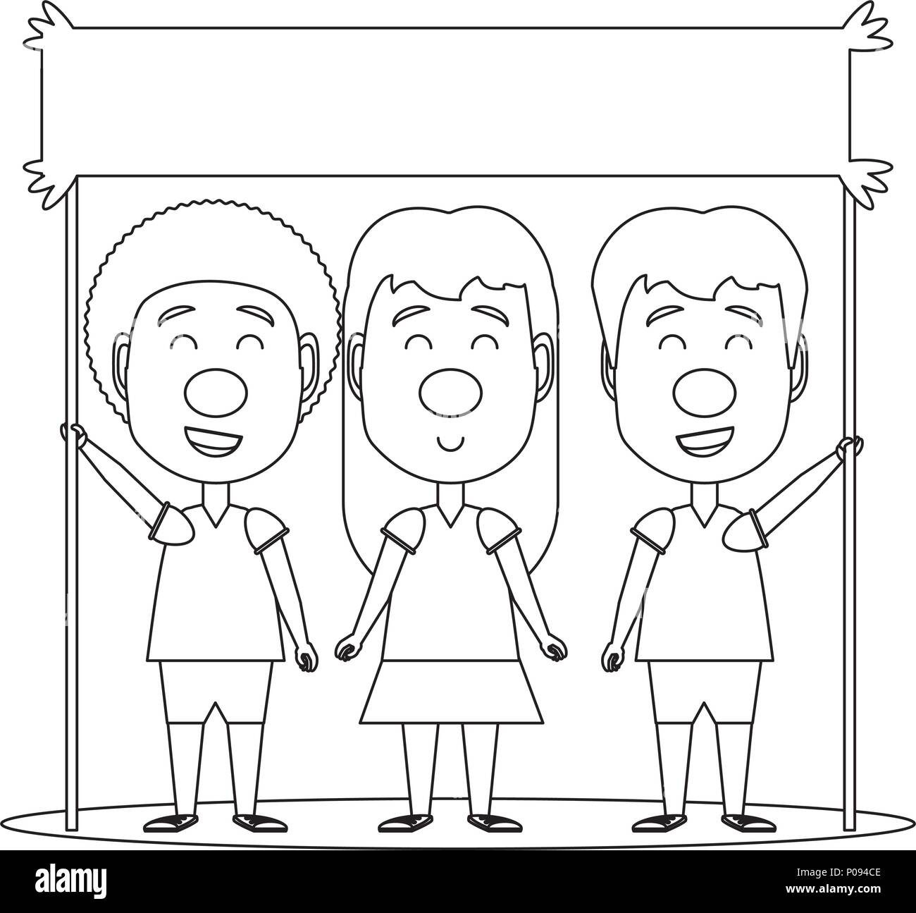 Cartoon kids avec nez rouge et la tenue d'un conseil en blanc sur fond blanc, vector illustration Illustration de Vecteur