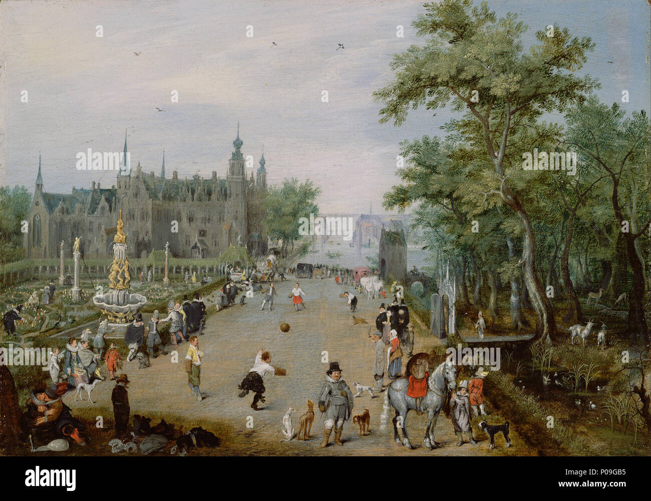 . English : Peinture de van de Venne : " Un jeu de paume devant un château à la campagne ". Malgré le titre du tableau, il ne s'agit pas d'un jeu de paume mais d'une partie de " jeu de ballon avec brassard " Italiano : pittura di van de Venne : "Pallone col bracciale davanti ad un castello alla campagna " . Un Jeu de Paume avant qu'un pays Palace . circa 1614 268 frans Francken II (néerlandais - un jeu de Paume avant qu'un pays Palace - Google Art Project Banque D'Images