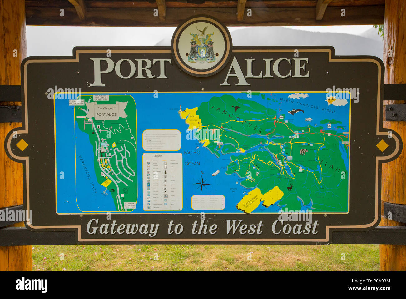 Port Alice signe, l'île de Vancouver, Colombie-Britannique, Canada Banque D'Images