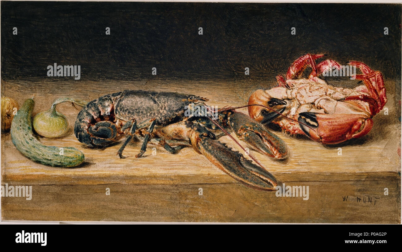 . Anglais : tableau de William Henry Hunt . Le homard, le crabe, et un concombre . 1826 ou 1827 64 Le homard, le crabe, et un concombre - 1891P32 Banque D'Images