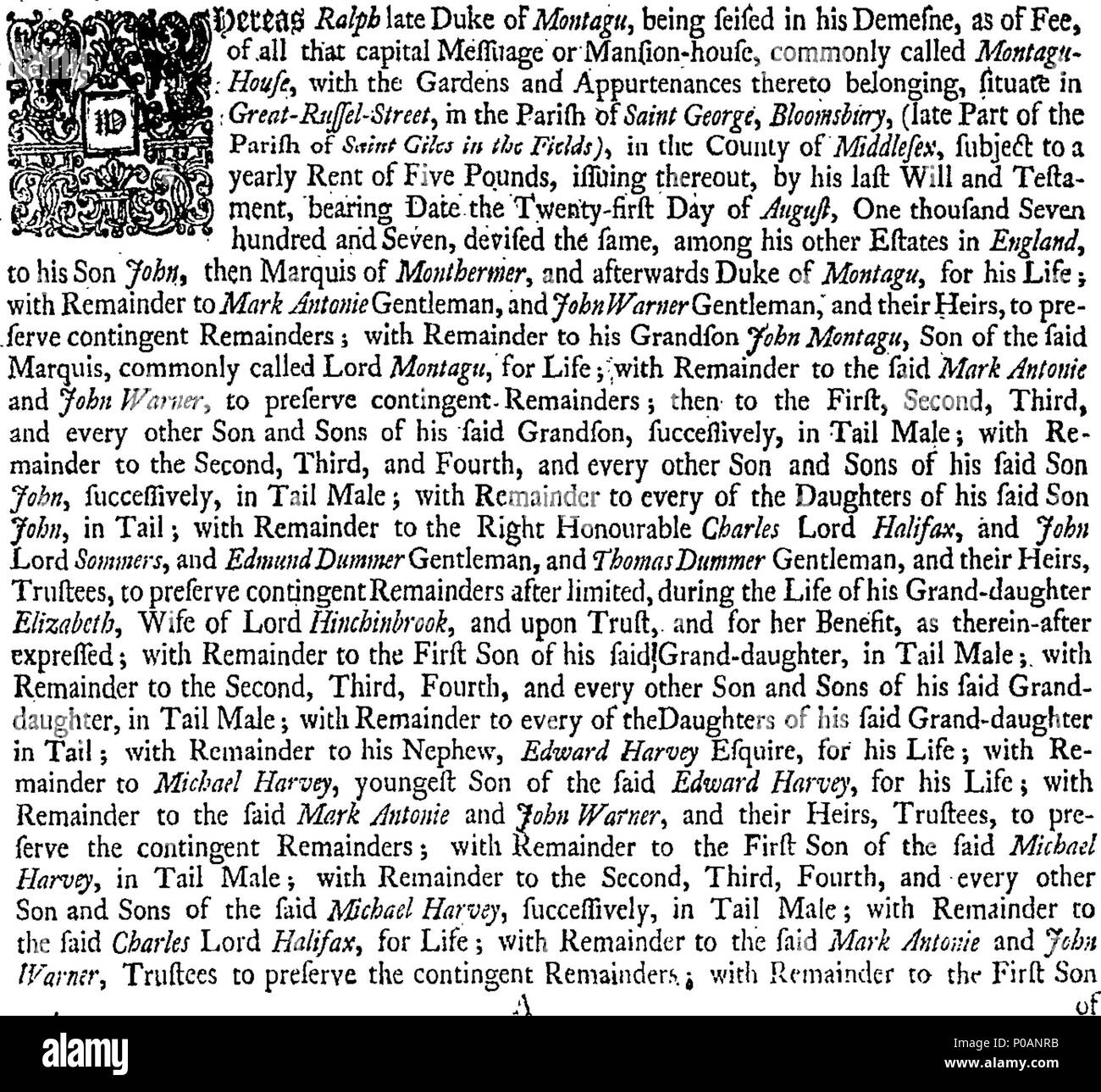 . Anglais : fleuron de livre : un acte d'acquisition en Montagu-House les syndics et leurs héritiers, freed et libéré de toutes les successions, utilise et accords, à qui à l'heure actuelle qu'il est limité et nommés, sur la confiance, de transmettre la même à l'administration de la British Museum, pour un dépôt ; et aux autres fiducies dans la mesure y sont mentionnés. 300 Un acte de dévolution dans Montagu-House les syndics et leurs héritiers Fleuron T062123-1 Banque D'Images