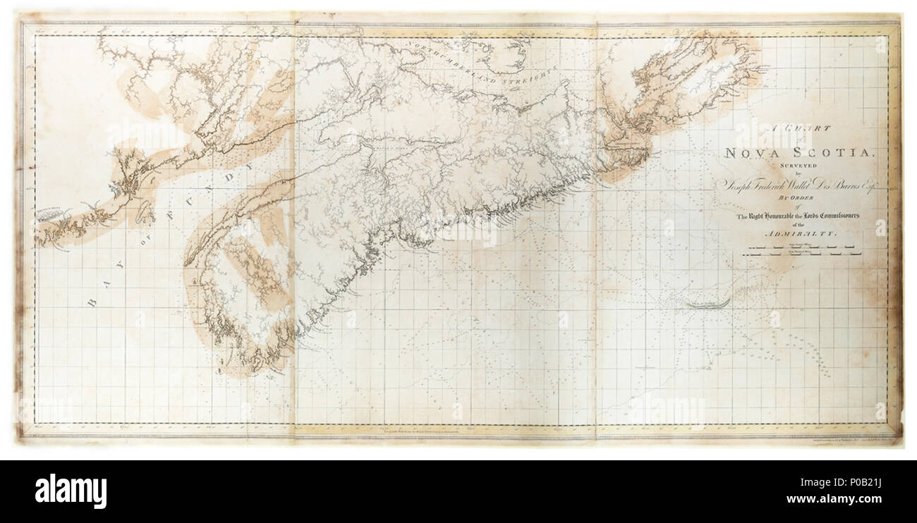 . Anglais : un graphique de la ScotiaThere a 8 versions de cette carte dans la collection. Un tableau 10A HNS de la Nouvelle-Écosse . 1775. Des Barres ; Joseph Frederick Wallet Des Barres 35 Un graphique de la Nouvelle-Écosse RMG K0425 Banque D'Images