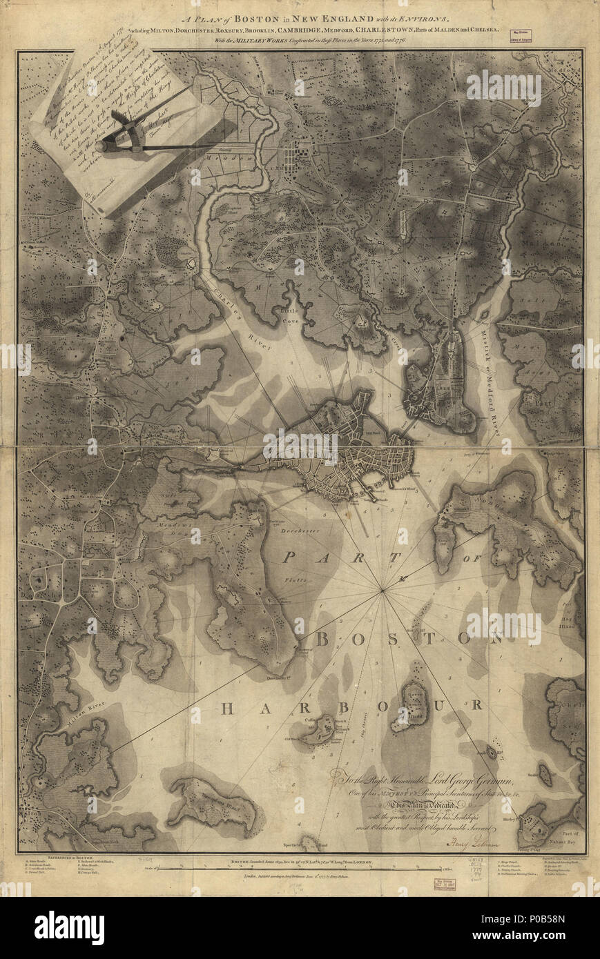 169 Un plan de Boston en Nouvelle Angleterre avec ses environs, dont Milton, Dorchester, Roxbury, Brooklin, Cambridge, Medford, Charlestown, parties de Malden et Chelsea avec les ouvrages militaires construits de gm71000619 LOC Banque D'Images