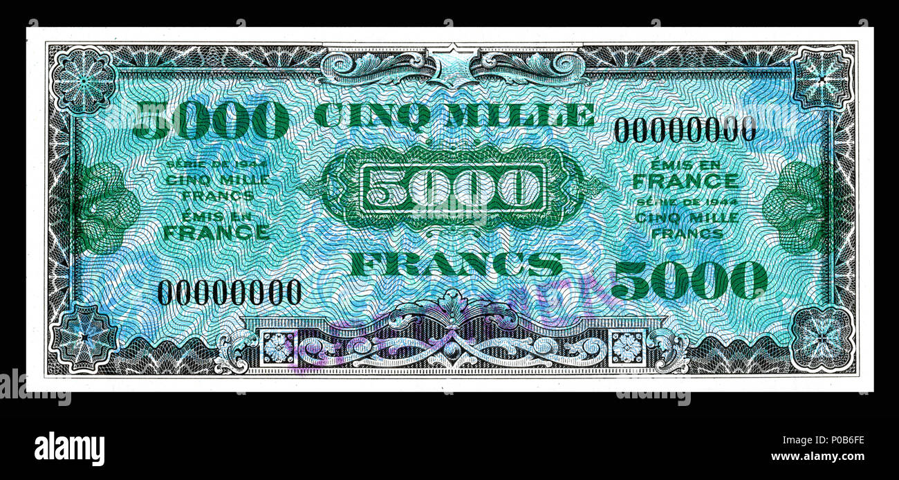 Anglais Allie   d Military Service 5000 Francs 1944 A Partir De La Premiere Des Deux Questions De Monnaie Militaires Alliees Le Premier Numero A Ete Imprime En Francs Francais Supplementaires Dans Huit