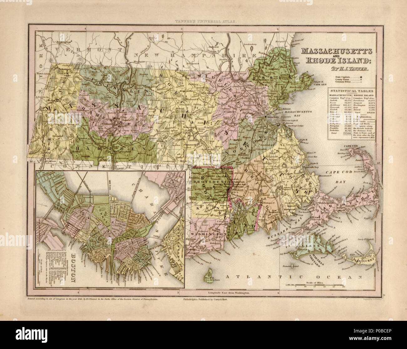 . Anglais : relief illustré par des hachures. Diffère des autres 1844 ed. en ce que les numéros de plaque d'impression sur des cartes 34 ne correspondent pas aux numéros de plaque imprimée dans la table des matières. Gravée t.p. Guerre civile LC cartes (2e éd.), S193 Phillips, 4324 accessible également sur le site Web de la Bibliothèque du Congrès comme une image raster. LC copier signés à l'encre sur l'avant-fly leaf 'Sherman' 1844. De nombreuses annotations au crayon et d'encre sur les marges et versos de cartes, dont 7 cartes. LC copier le rebond et encadré en tissu vert, avec toutes les pages encapsulées. Les conseils d'origine avec Sherman ex-libris conservés dans la boîte. . Une nouvelle ONU Banque D'Images