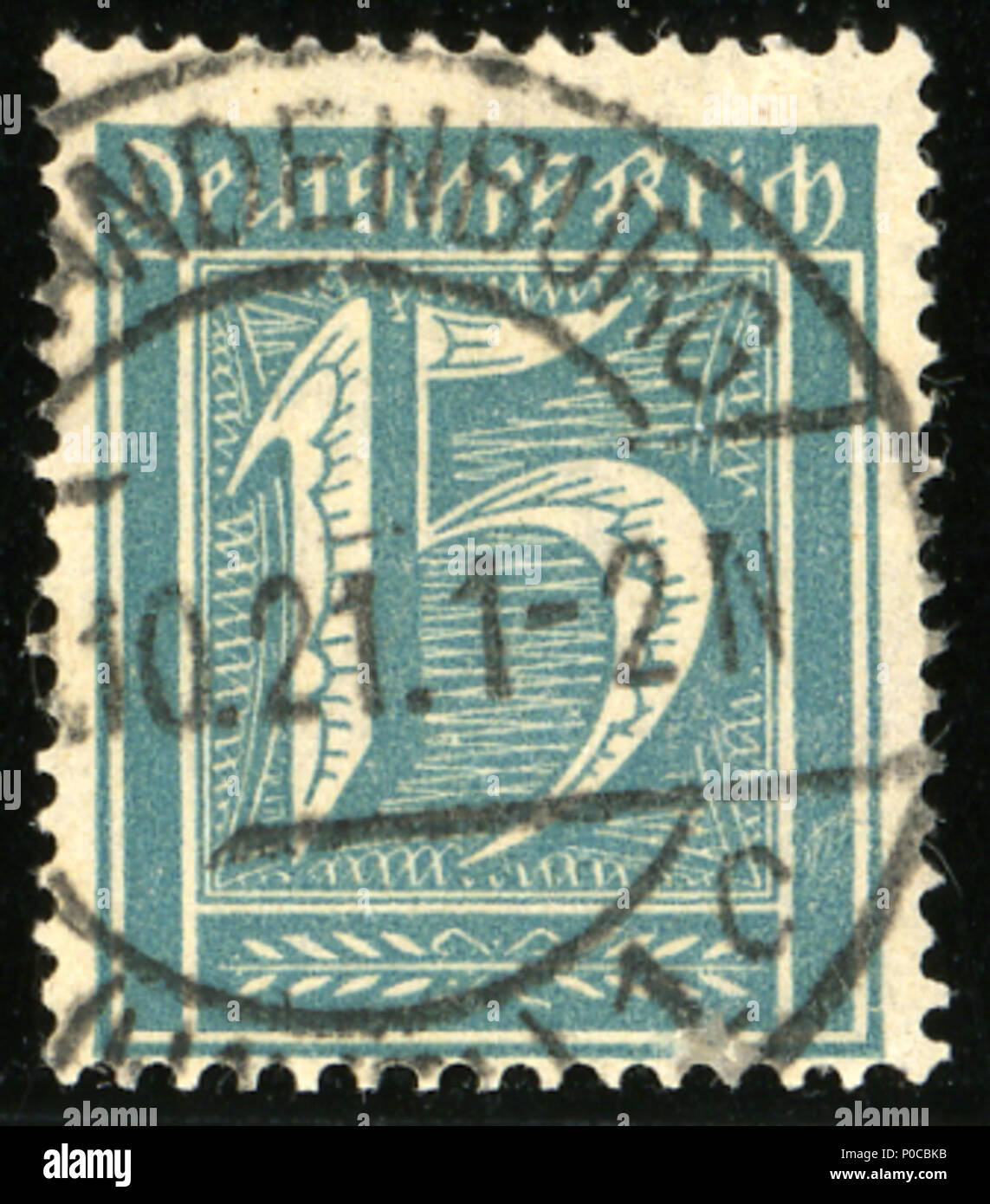 . Anglais : Sceau de l'Allemagne, numéro 1921, 15 Pfennig, annulé en Octobre 1921 à Brandebourg. . 1 mars 2014, 22:08:55. 11921 Jacquesverlaeken 15Pfg160 Mi Brandebourg Banque D'Images