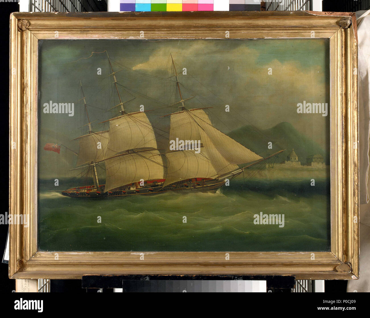 . Anglais : une corvette de guerre au près dans un navire brise portrait. La peinture. Une corvette de guerre au près dans une brise . vers 1830. 206 inconnu une corvette de guerre au près dans une brise BHC RMG1122 Banque D'Images