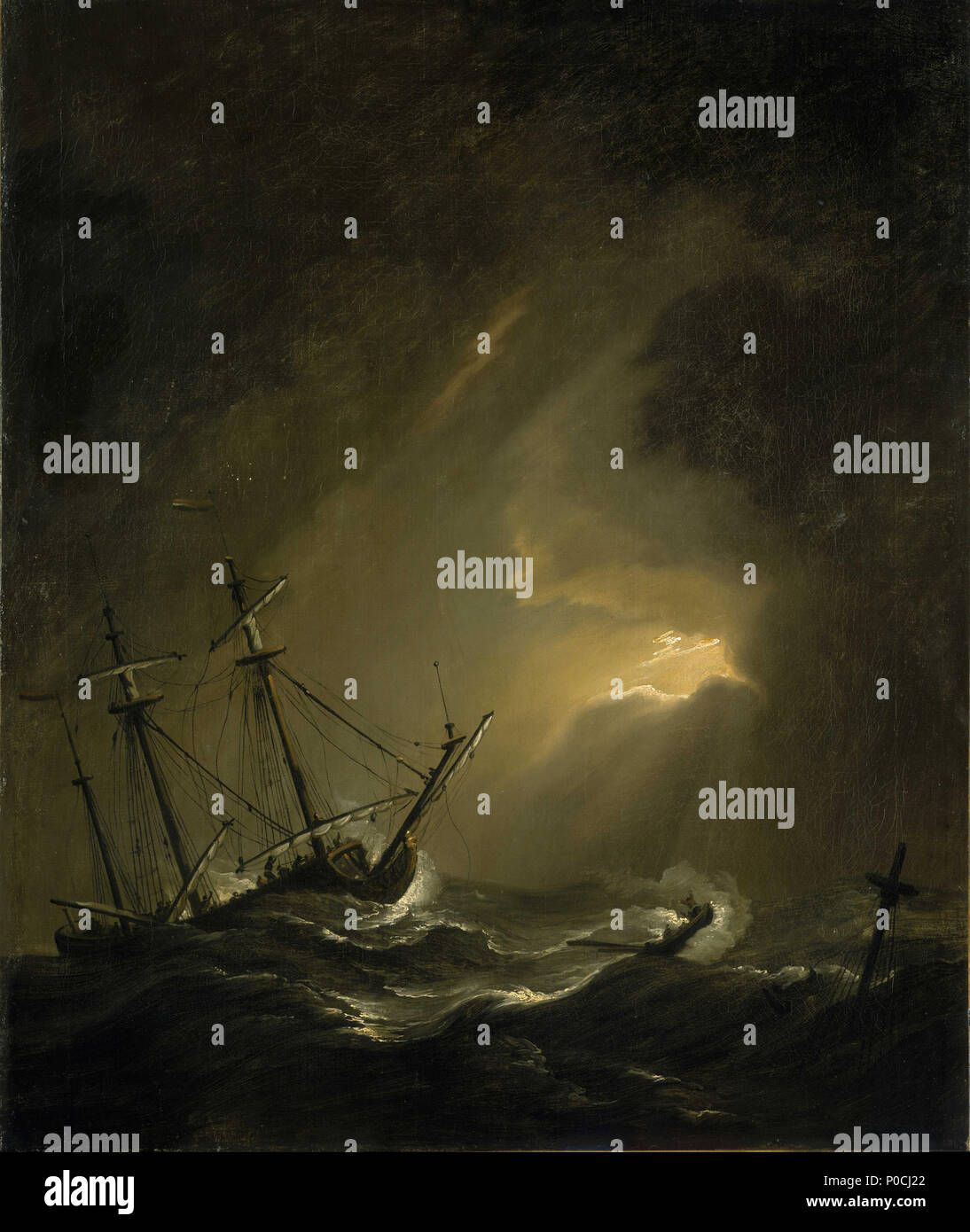 . Anglais : un petit navire néerlandais face à une tempête peinture à l'huile . Fin du 17ème siècle - début du 18e siècle. Willem Van de Velde le jeune 206, un petit navire néerlandais face à une tempête BHC RMG0898 Banque D'Images