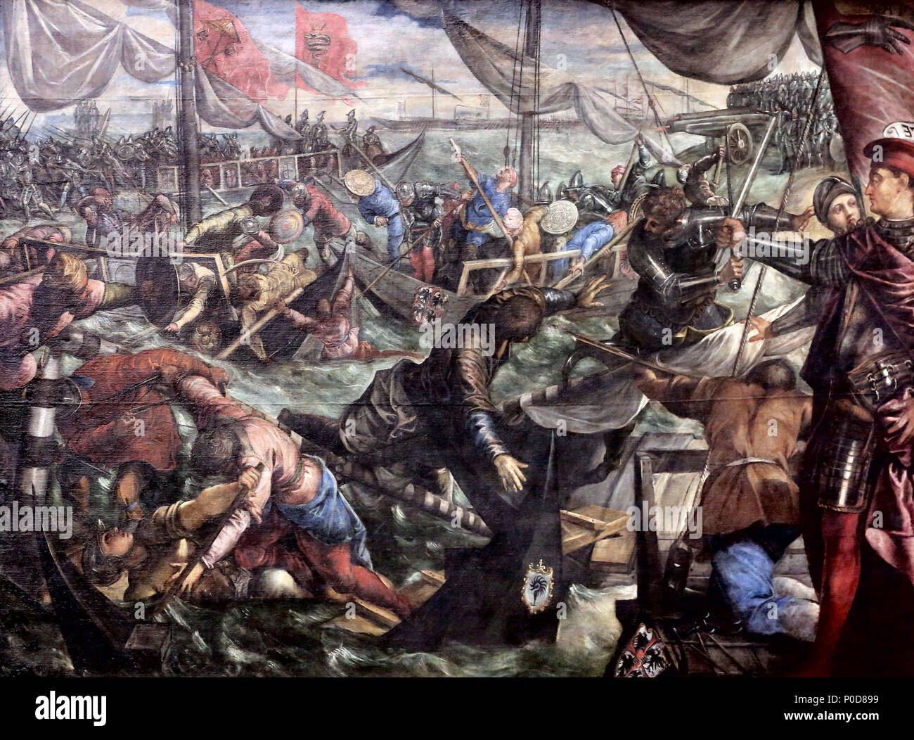 . Italiano : Ludovico II Gonzaga sconfigge i veneziani battaglia nella dell'Adige - Olio su tela, cm. 273 × 385,5 . Entre 1578 et 1580. Le Tintoret - Munich, Bayerische Staatsgemäldesammlungen, Alte Pinakothek 65 Ludovico II Gonzaga sconfigge i veneziani battaglia nella dell'Adige Banque D'Images