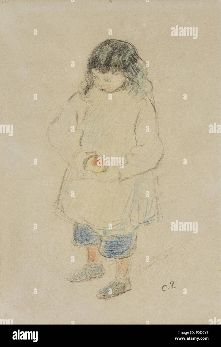 . Enfant tenant une pomme (Ludovic-Roldolphe Pissarro) . Date inconnue 6 Bonhams - Camille Pissarro (Français, 1830-1903) Enfant locataire une pomme Banque D'Images