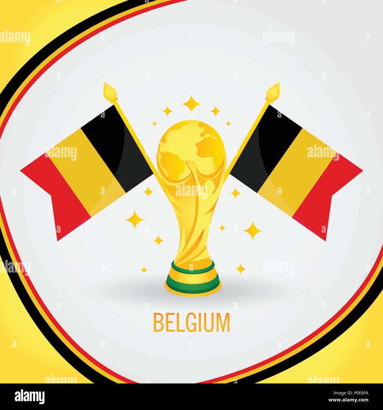 Belgique Champion de Football World Cup 2018 - Trophée d'or et du pavillon Illustration de Vecteur