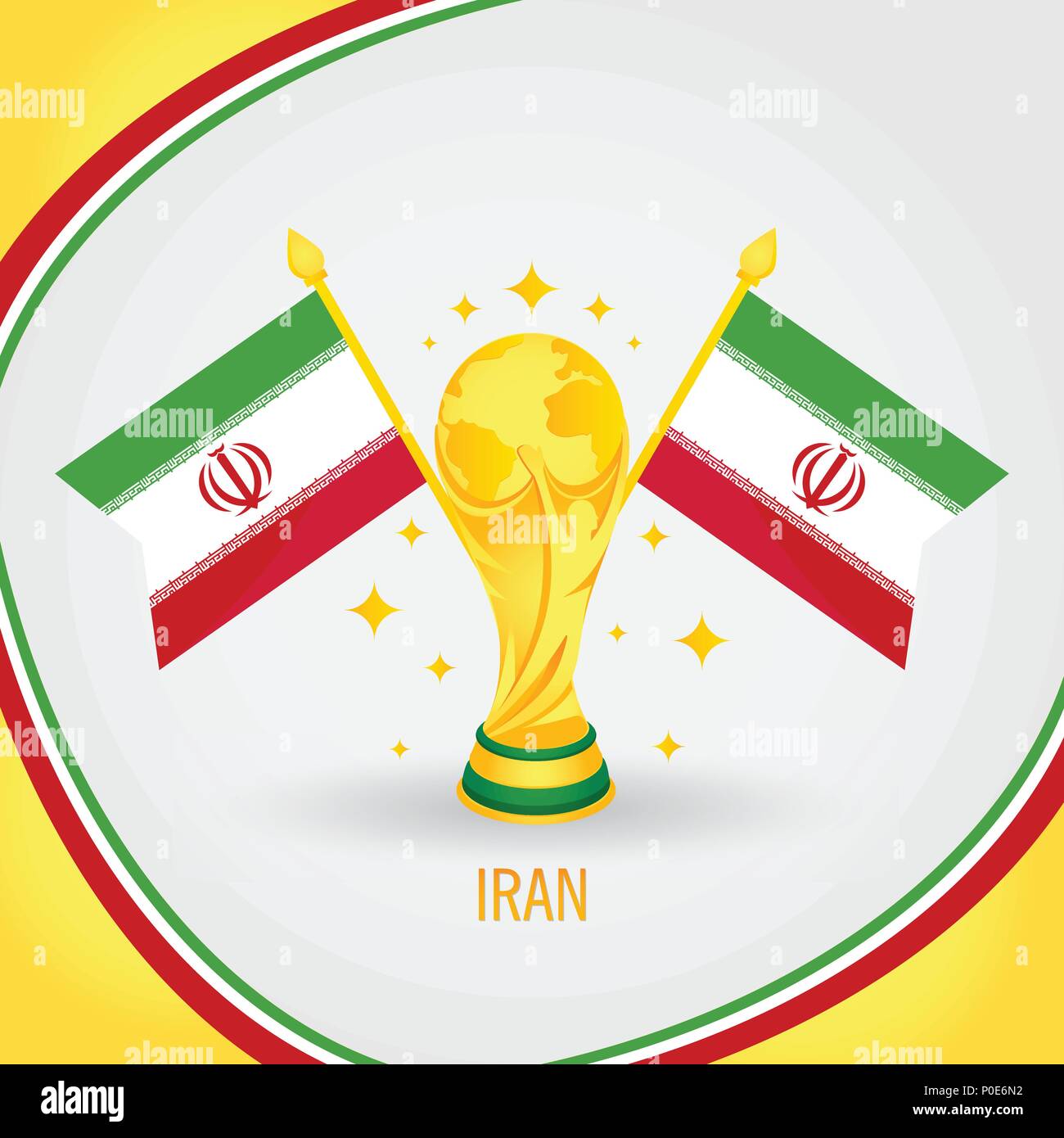 Champion du Monde de Football Football Iran 2018 - Trophée d'or et du pavillon Illustration de Vecteur