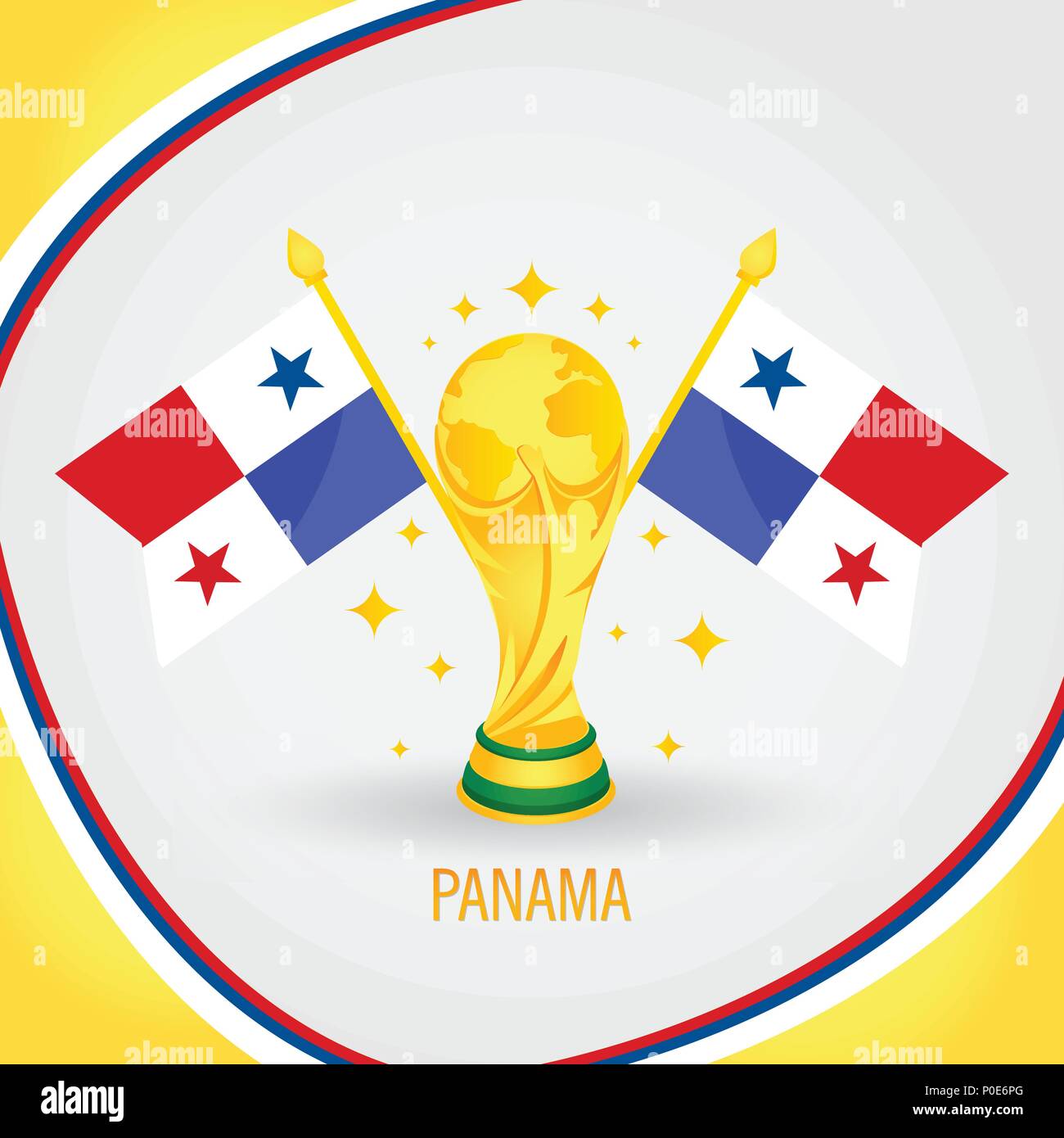 Champion du Monde de Football Football Panama 2018 - Trophée d'or et du pavillon Illustration de Vecteur