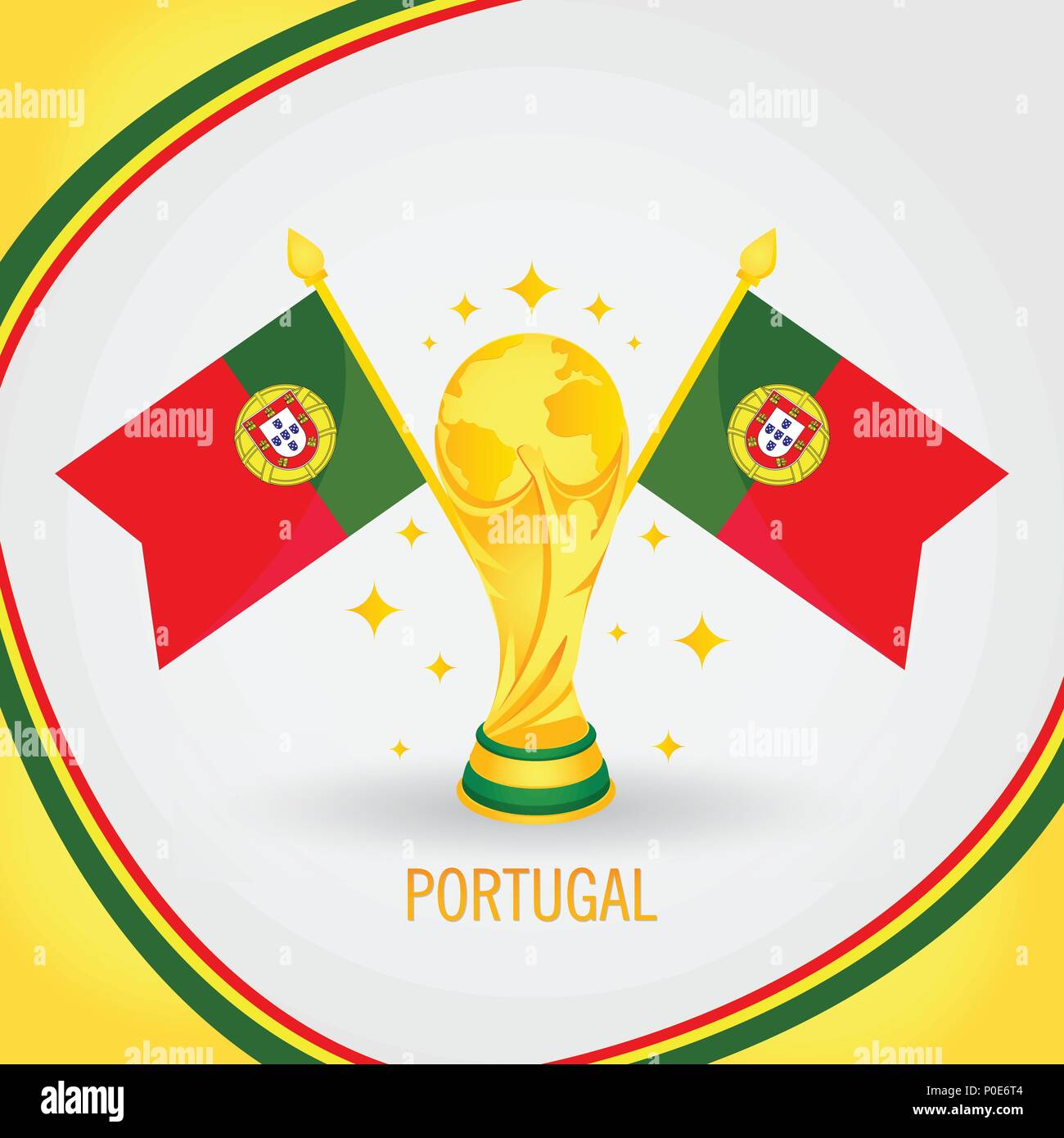 Le Portugal Coupe du Monde 2018 Champion de Football - Trophée d'or et du pavillon Illustration de Vecteur