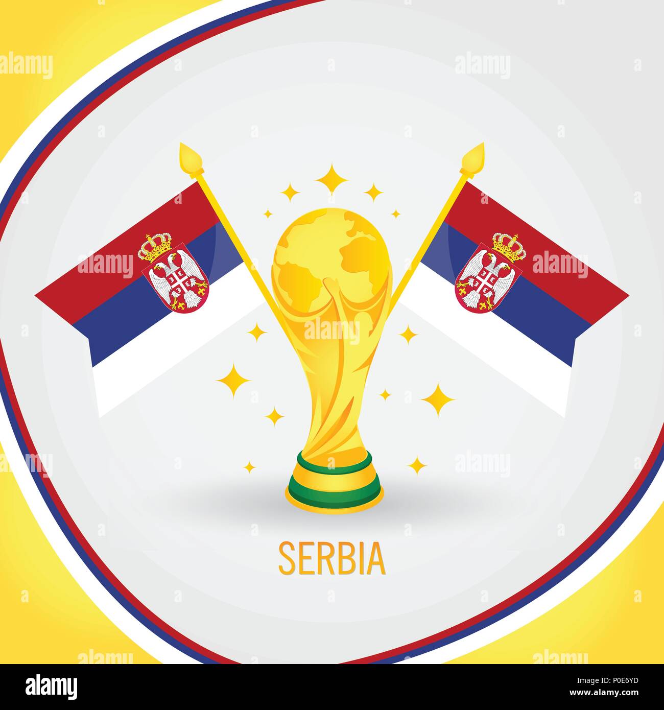 Serbie Coupe du Monde 2018 Champion de Football - Trophée d'or et du pavillon Illustration de Vecteur