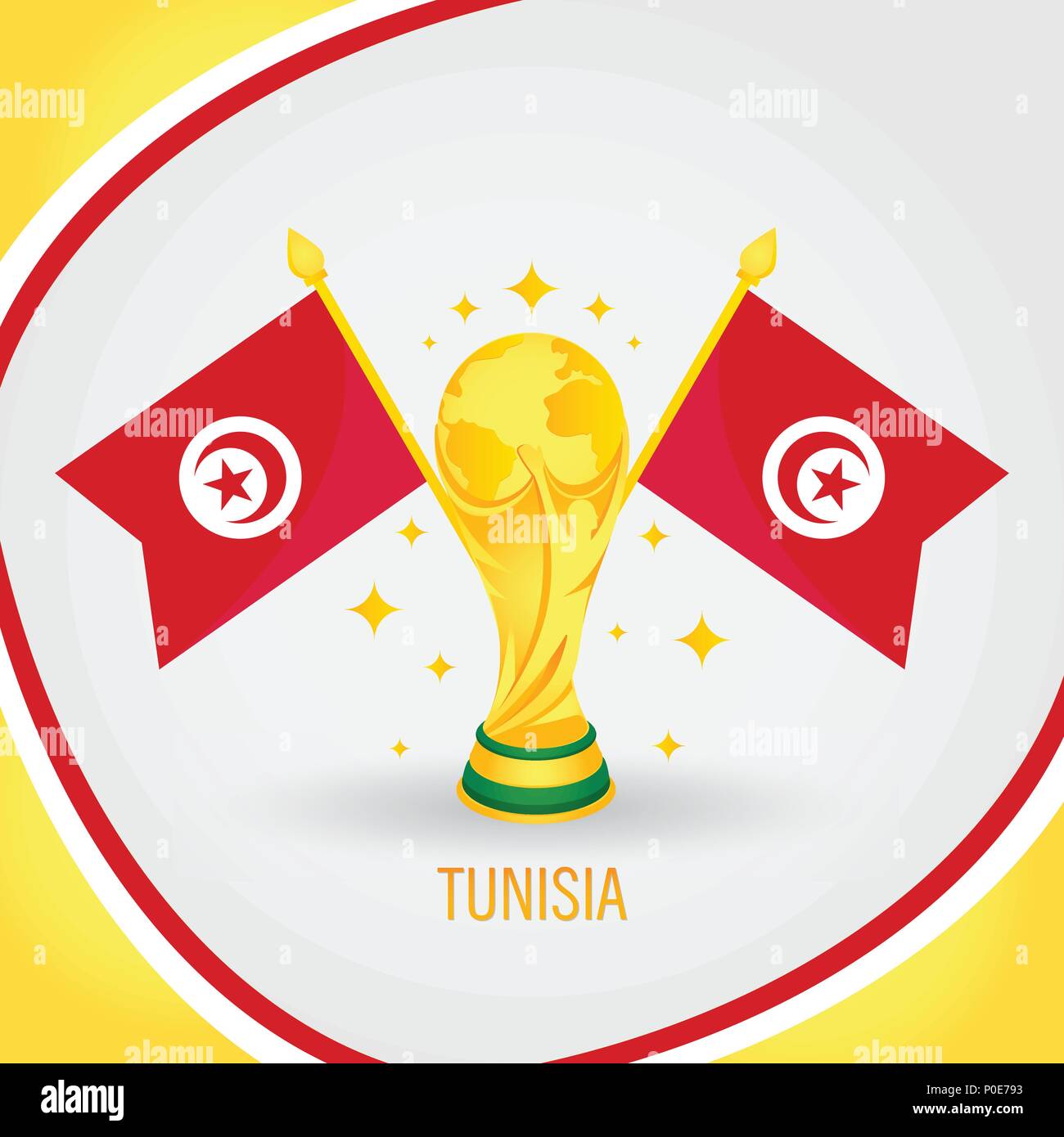 La Tunisie de la Coupe du Monde 2018 Champion de Football - Trophée d'or et du pavillon Illustration de Vecteur