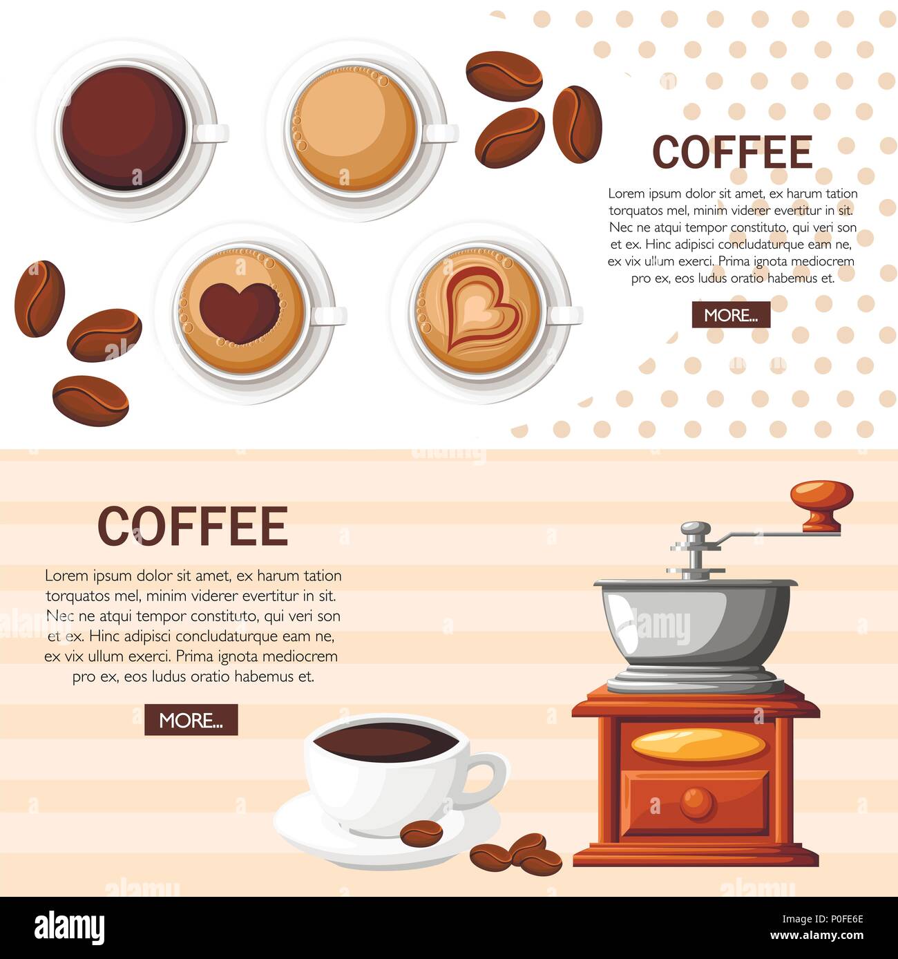 Moulin à café classique avec un tas de grains de café moulin à café manuel et une tasse de café tasse vector illustration sur fond blanc. Site Web page Illustration de Vecteur