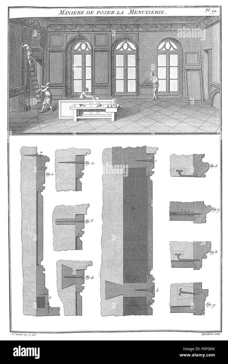 . English : maniere de poser la menuiserie. 254 A-J Roubo - L'art du menuisier - Planche 099 Banque D'Images
