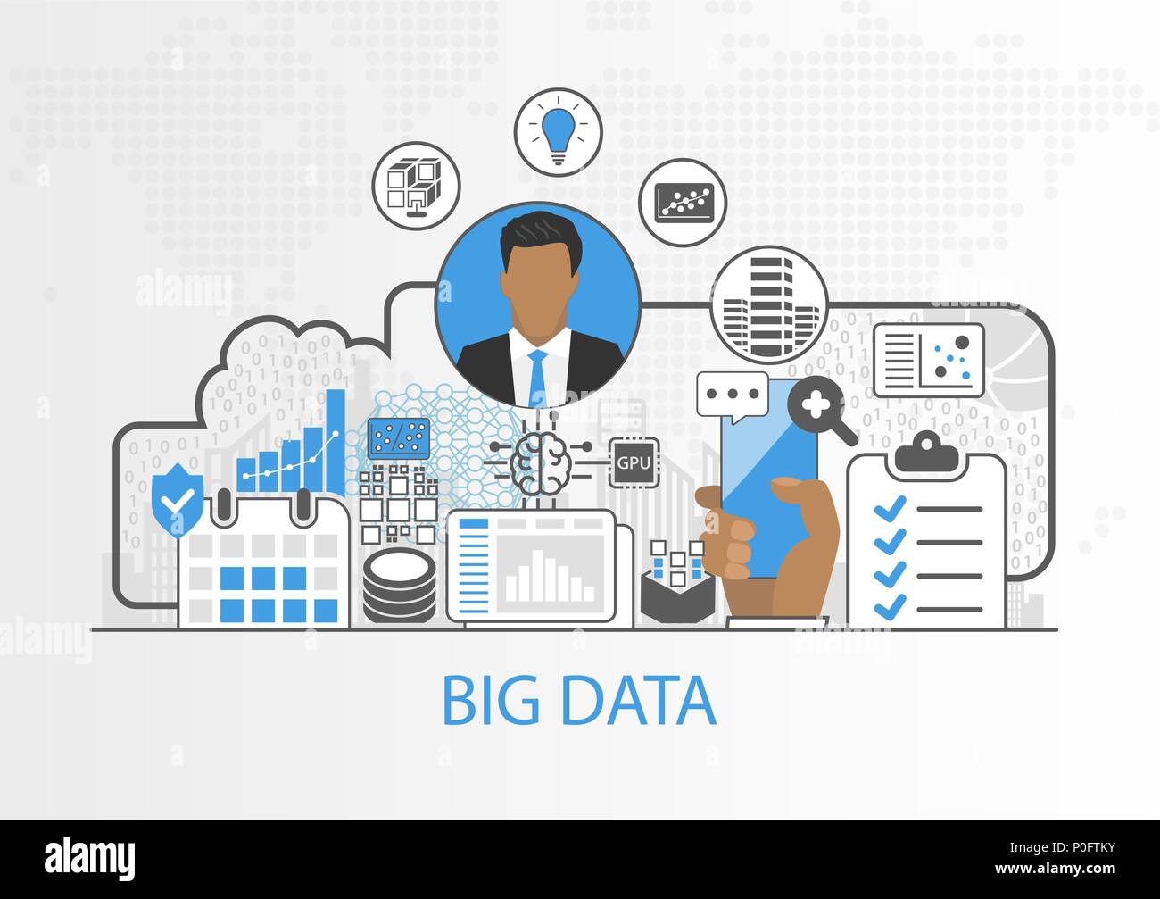 Vecteur de fond avec Big data business man et icônes Illustration de Vecteur